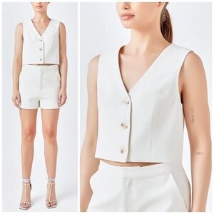 Endless Rose Revolve Suit Vest Sleeveless Top in Cream